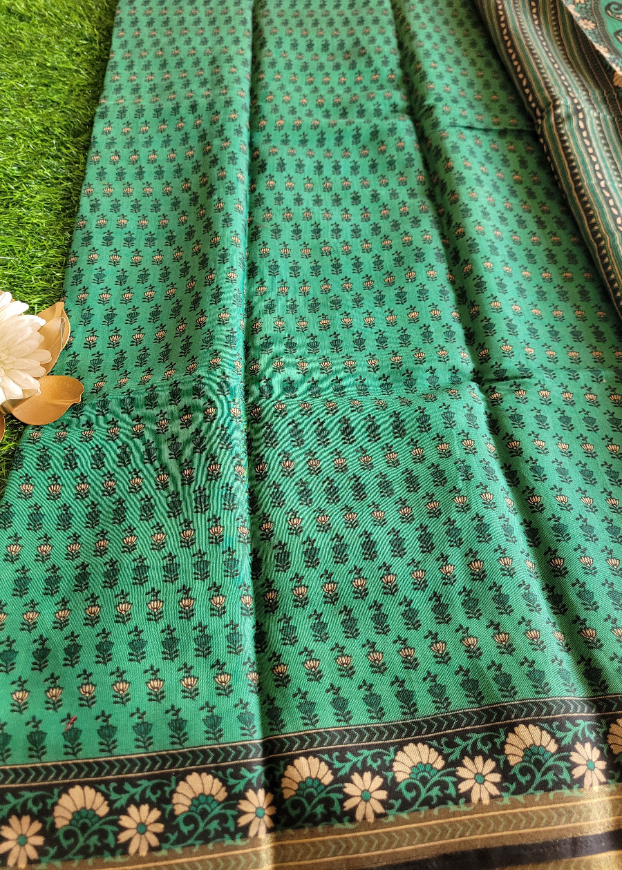 Green and Black Soft Viscose Cotton Saree- Casual