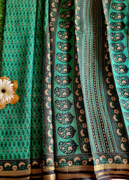 Green and Black Soft Viscose Cotton Saree- Casual