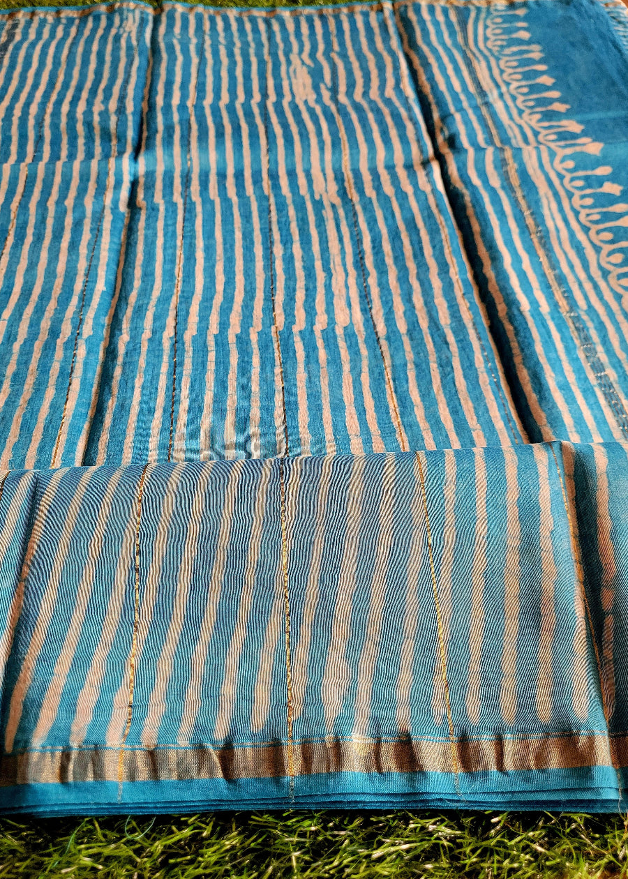 Blue Chanderi Silk Cotton Saree- Rajasthan