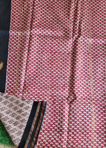 Offwhite And Black Chanderi Block Printed Silk Cotton Saree-Rajasthan