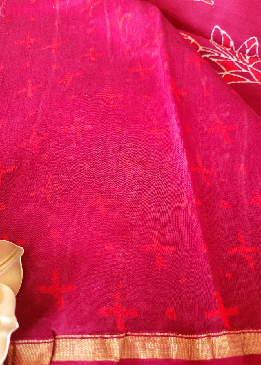 Maroon Chanderi Silk Cotton Saree- Rajasthan
