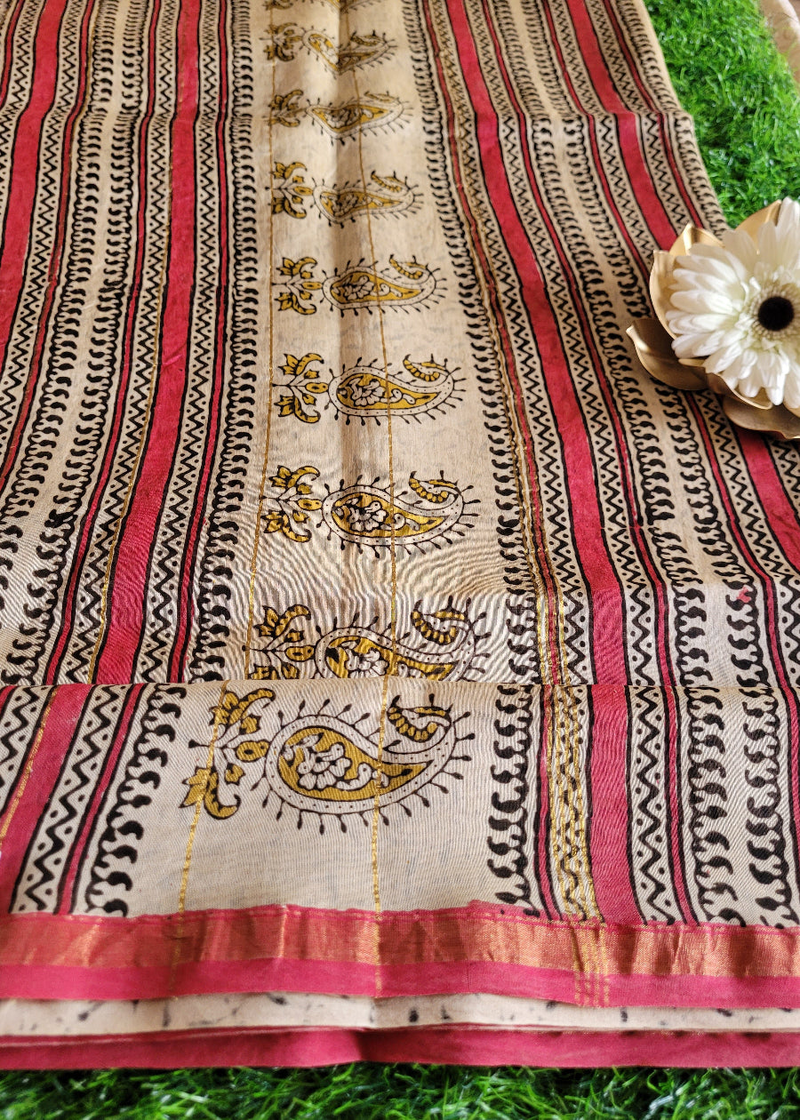 Greenish Yellow Chanderi Silk Cotton Saree-Rajasthan