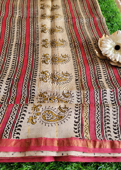 Greenish Yellow Chanderi Silk Cotton Saree-Rajasthan