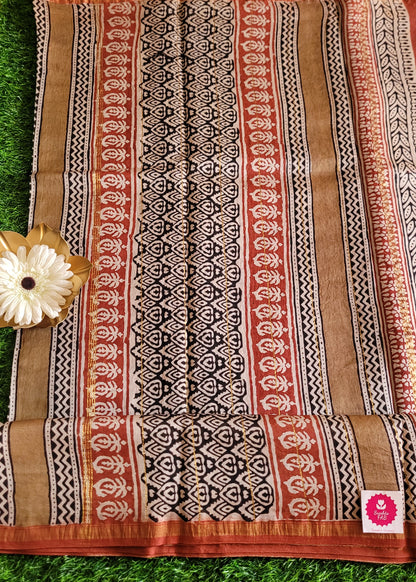 Black and Beige Chanderi Silk Cotton Saree- Rajasthan