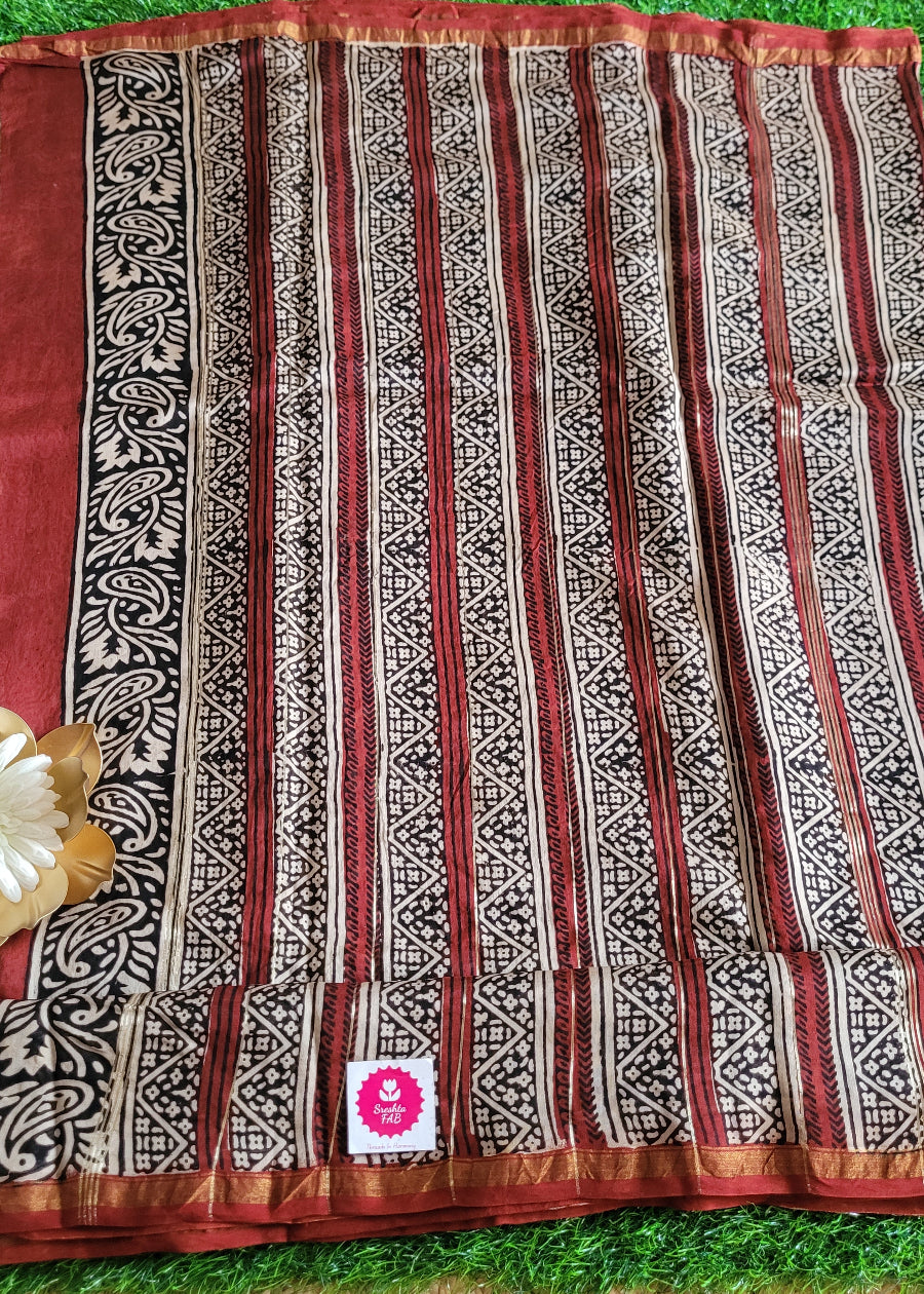 Black And Maroon Chanderi Silk Cotton Sarees- Rajasthan
