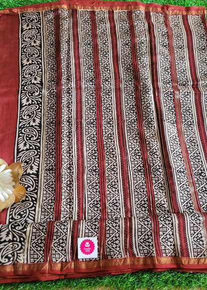 Black And Maroon Chanderi Silk Cotton Sarees- Rajasthan