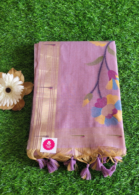 Lavender Colour Semi Tussar Saree-Casual