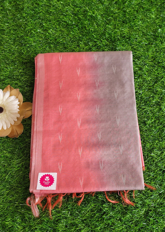 Pink and Grey Polycotton Saree- Casual