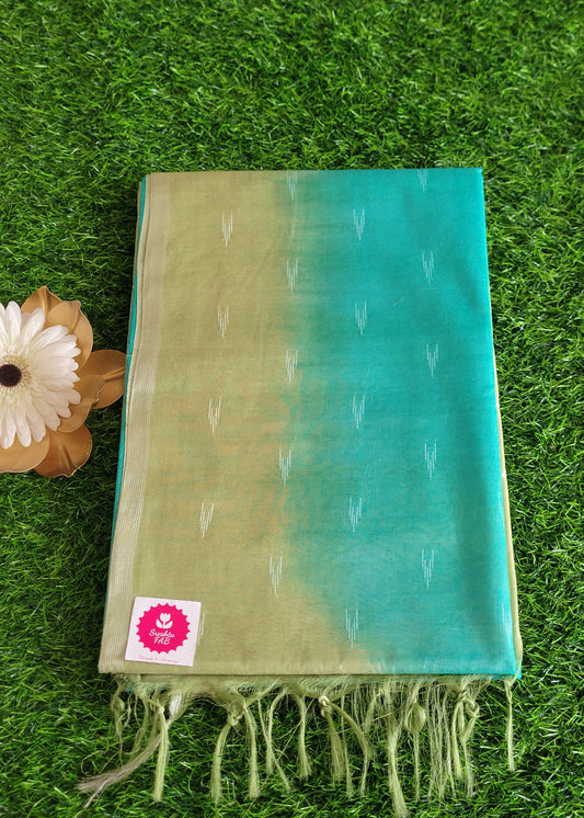 Turquoise And Pista Green PolyCotton Saree- Casual
