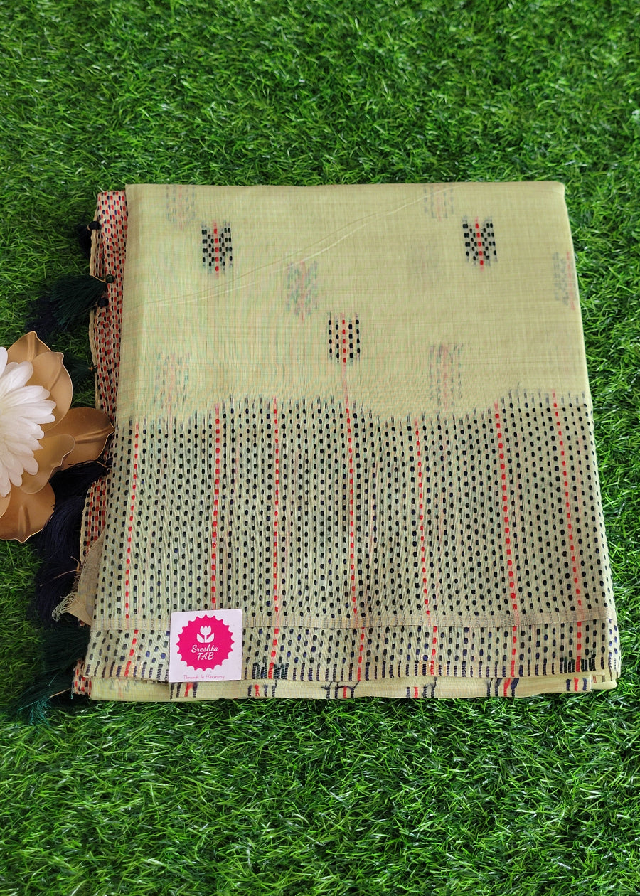 Pista Green Semi Chanderi Saree- Casual