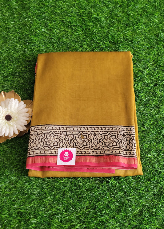 Greenish Yellow Chanderi Silk Cotton Saree-Rajasthan