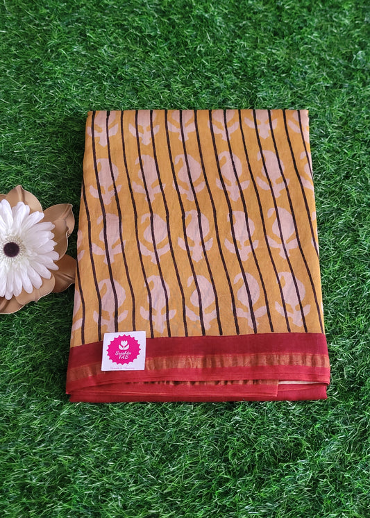 Maroon and Mustard Chanderi Silk Cotton Saree- Rajasthan