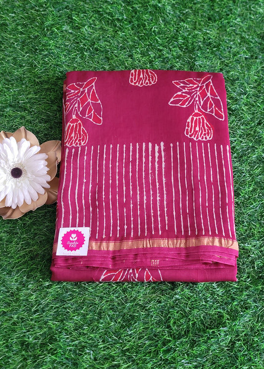 Maroon Chanderi Silk Cotton Saree- Rajasthan