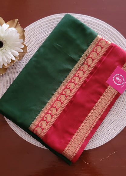 Green And Red Semi Mysore Silk Saree- Karnataka