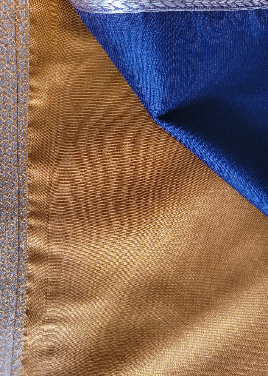 Dark Brown And Yellow Semi Mysore Silk Saree- Karnataka