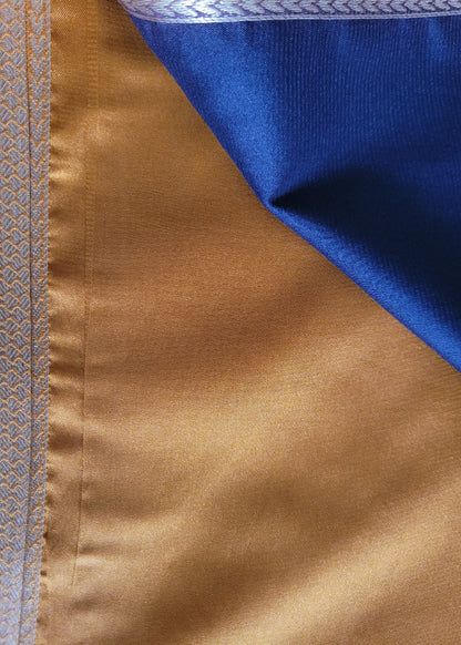 Dark Brown And Yellow Semi Mysore Silk Saree- Karnataka