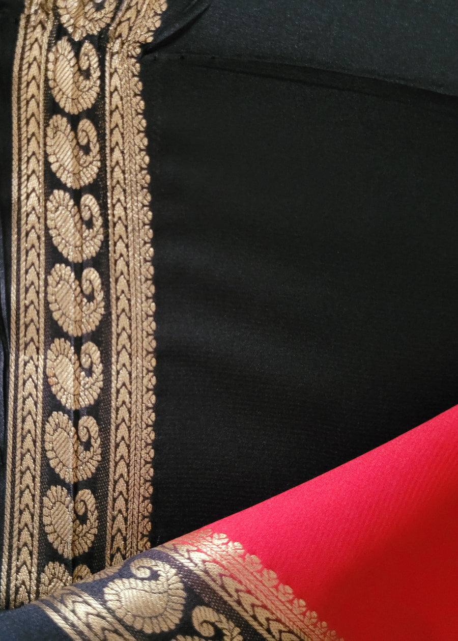 Red And Black Semi Mysore Silk Saree- Karnataka