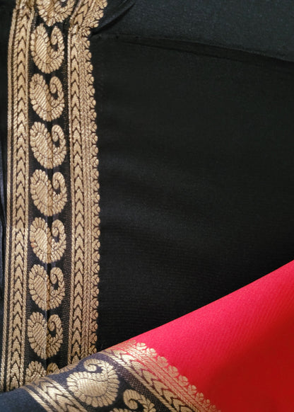 Red And Black Semi Mysore Silk Saree- Karnataka