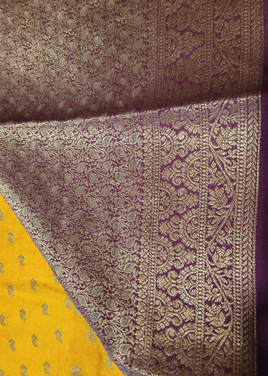Mustard And Maroon Semi Crepe Silk Saree- Karnataka