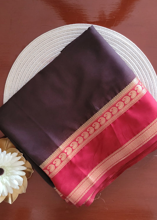 Semi Silk Saree-Coffee & Maroon - Karnataka