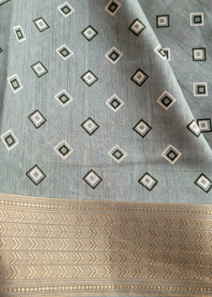 Light Sage Green Semi Dola Saree- Casual