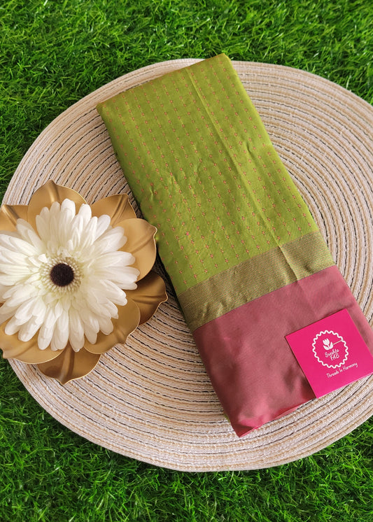 Parrot Green And Peach Semi Arani Silk Saree- TN