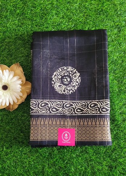 Black and White Semi Dola Saree- Casual
