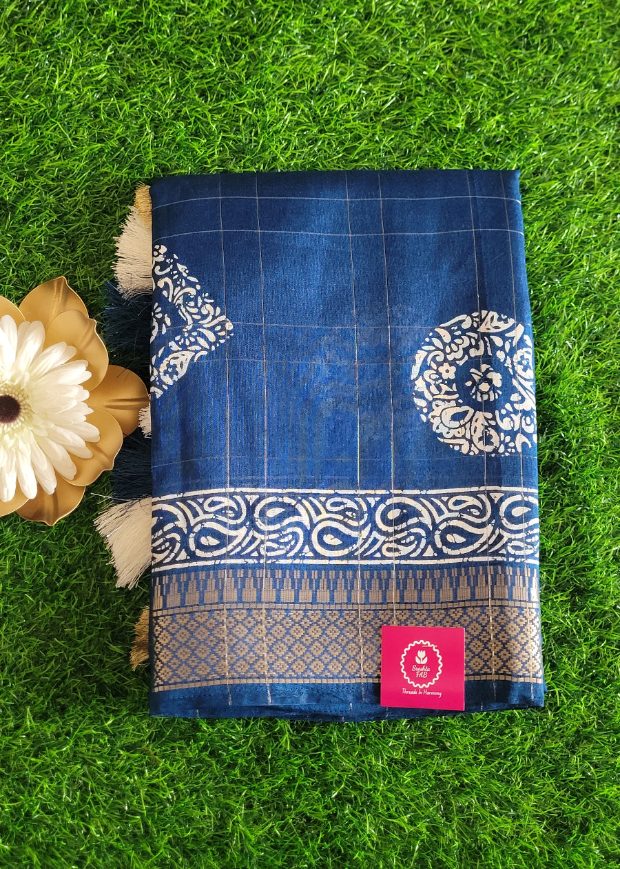 Indigo Colour Semi Dola Silk Saree- Casual