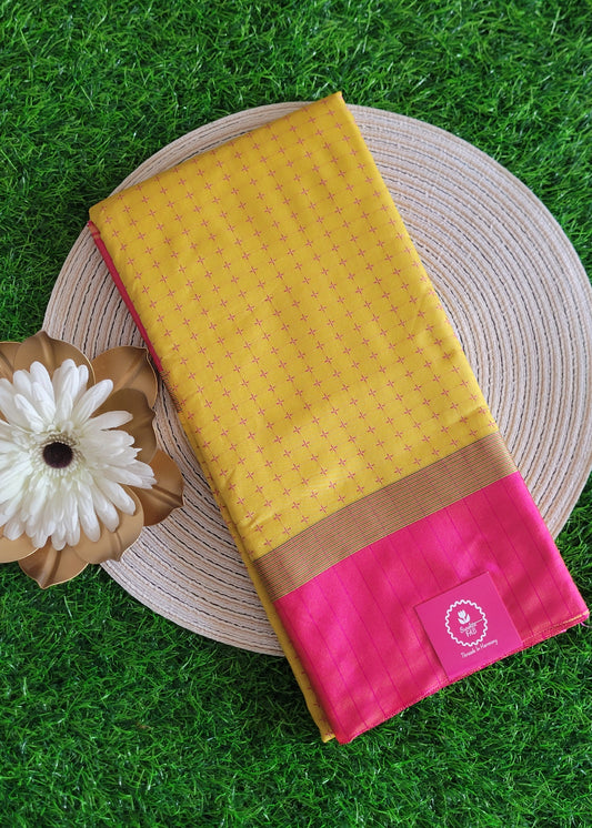 Yellow And Pink Semi Arani Silk Saree- TN