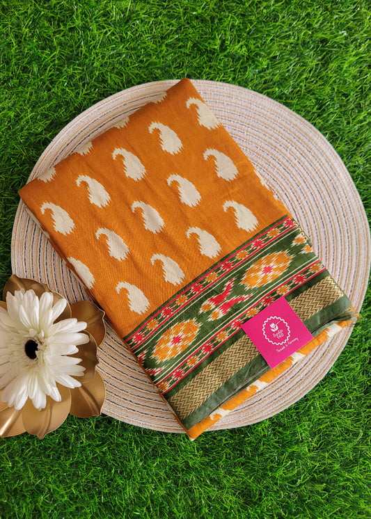 Pochampalli Design On Mustard Colour Soft Cotton Saree- Casual