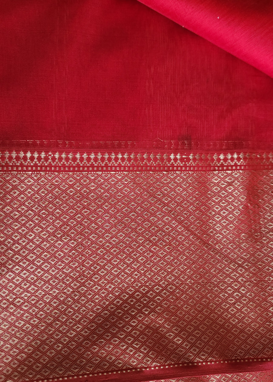 Chilli Red Maheshwari Silk Cotton Saree- Madhya Pradesh