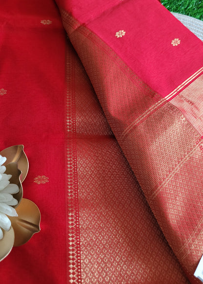 Chilli Red Maheshwari Silk Cotton Saree- Madhya Pradesh