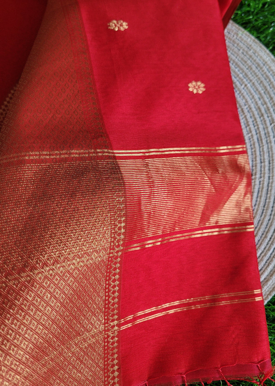 Chilli Red Maheshwari Silk Cotton Saree- Madhya Pradesh