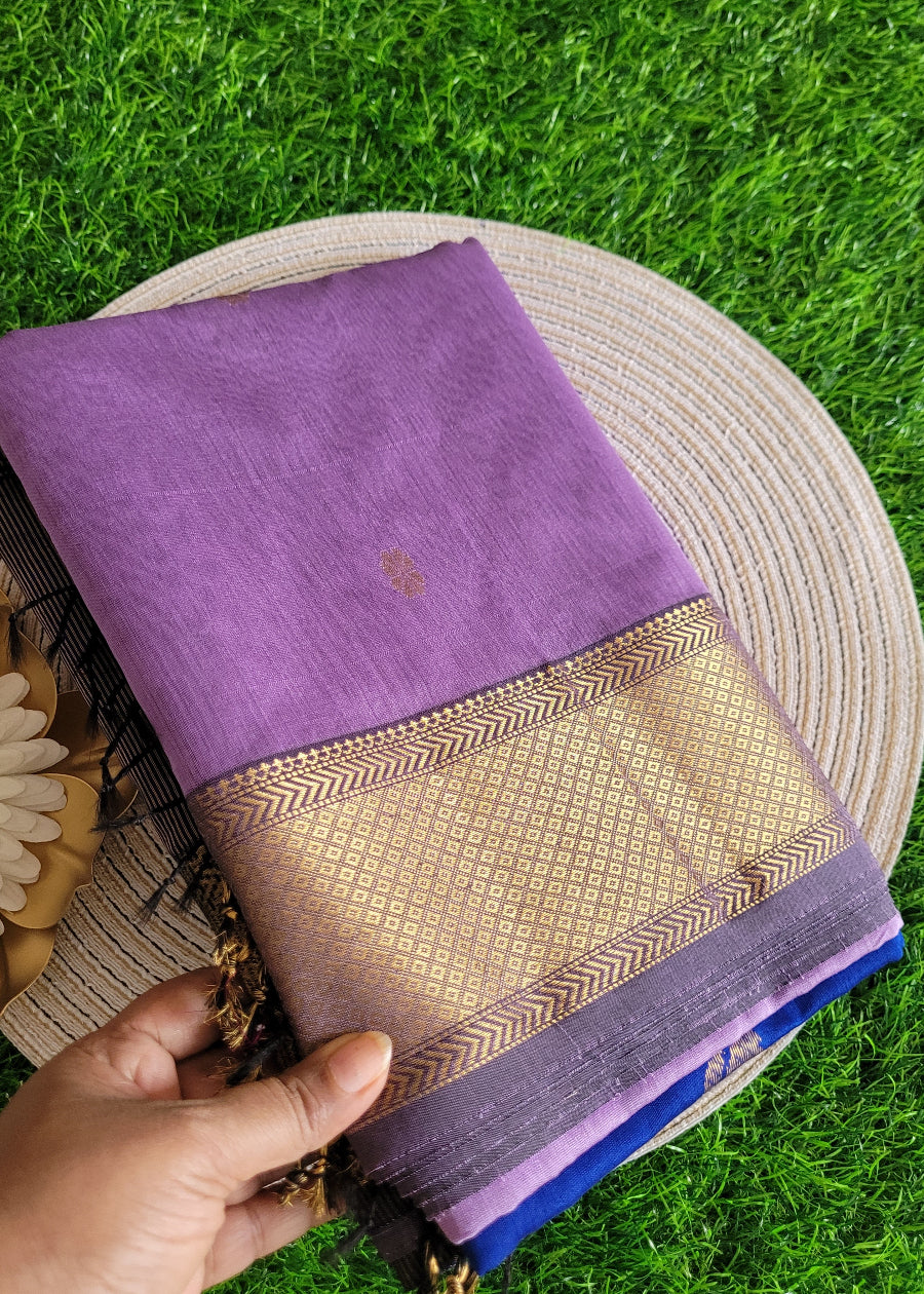 Light Violet And Royal Blue Maheshwari Silk Cotton Saree- MP
