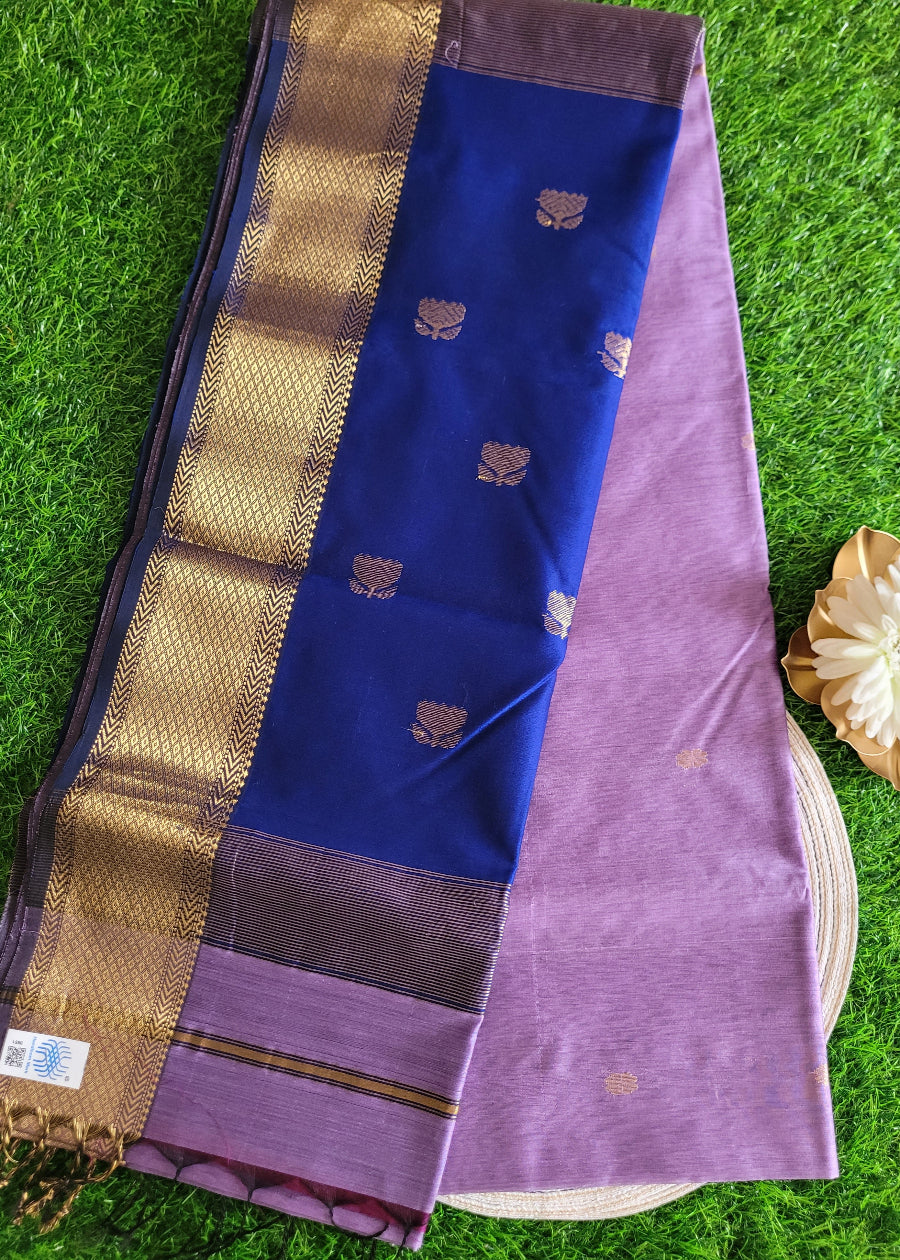 Light Violet And Royal Blue Maheshwari Silk Cotton Saree- MP