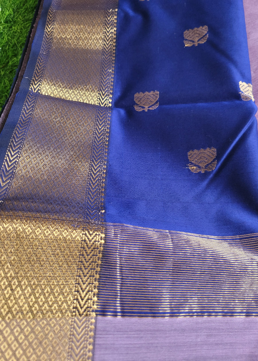Light Violet And Royal Blue Maheshwari Silk Cotton Saree- MP