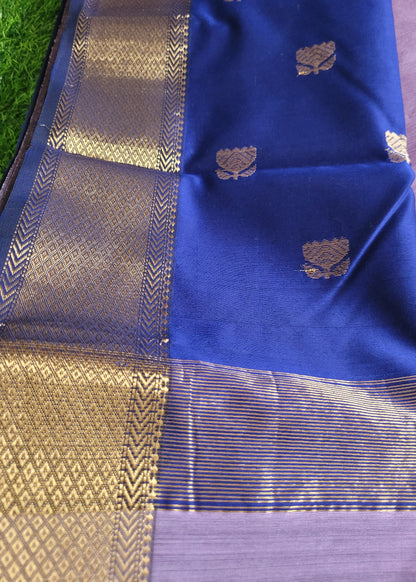 Light Violet And Royal Blue Maheshwari Silk Cotton Saree- MP
