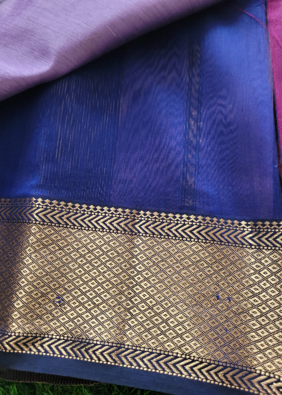 Light Violet And Royal Blue Maheshwari Silk Cotton Saree- MP