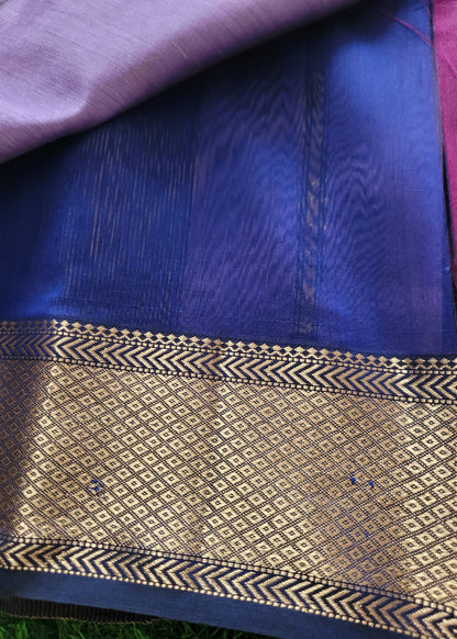 Light Violet And Royal Blue Maheshwari Silk Cotton Saree- MP