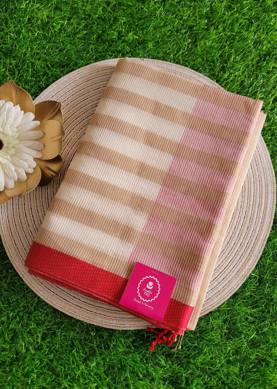 Offwhite And Red Designer Maheshwari Silk Cotton Saree- MP