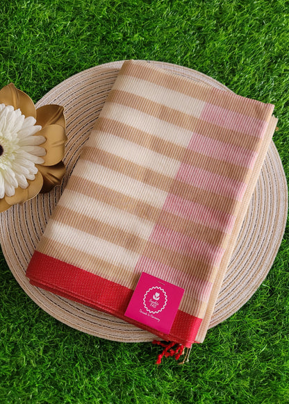 Offwhite And Red Designer Maheshwari Silk Cotton Saree- MP