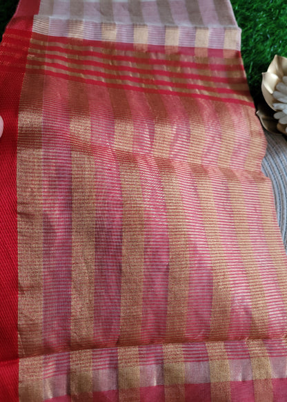 Offwhite And Red Designer Maheshwari Silk Cotton Saree- MP