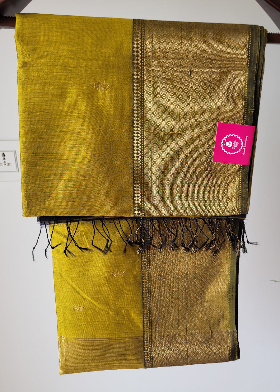 Greenish Yellow Pure Maheshwari Silk Cotton Saree- MP