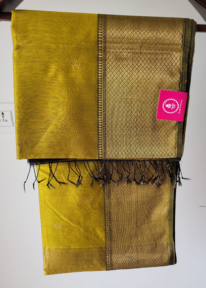 Greenish Yellow Pure Maheshwari Silk Cotton Saree- MP
