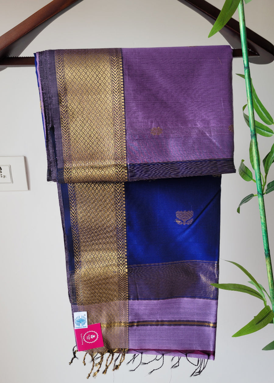 Light Violet And Royal Blue Maheshwari Silk Cotton Saree- MP