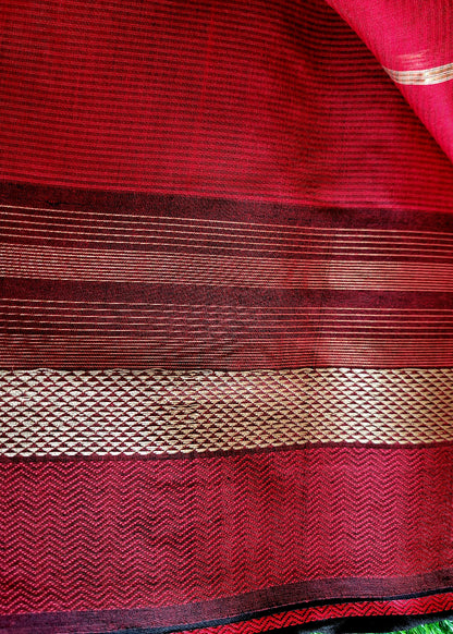 Coffee Brown And Red Pure Maheshwari Silk cotton Saree- MP
