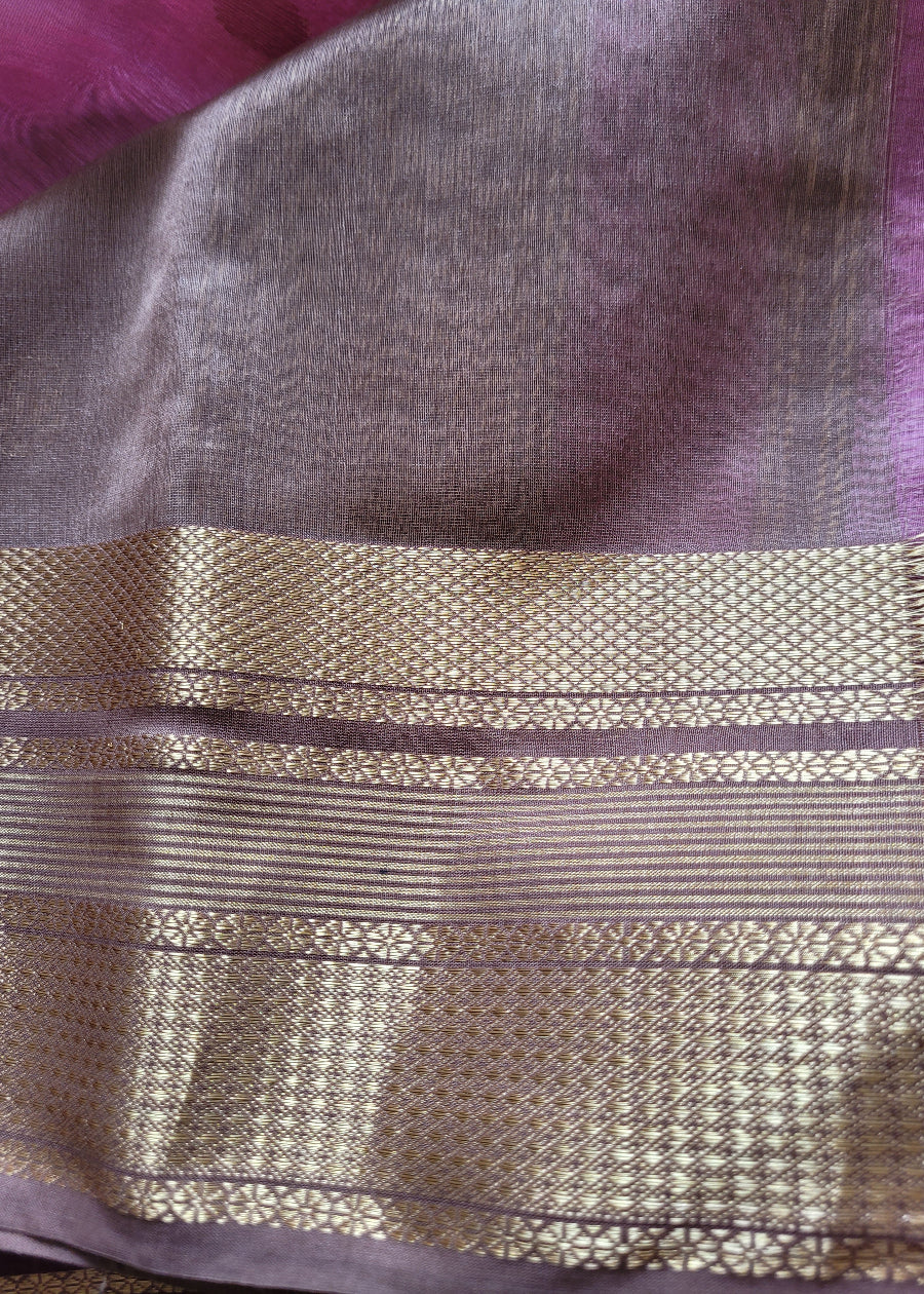 Pink And Light Chocolate Colour Pure Maheshwari Silk Cotton Saree- MP