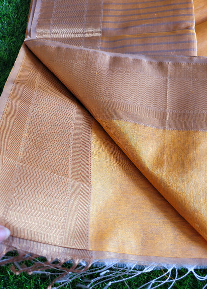 Golden Yellow Pure Maheshwari Tissue Silk  Saree- MP