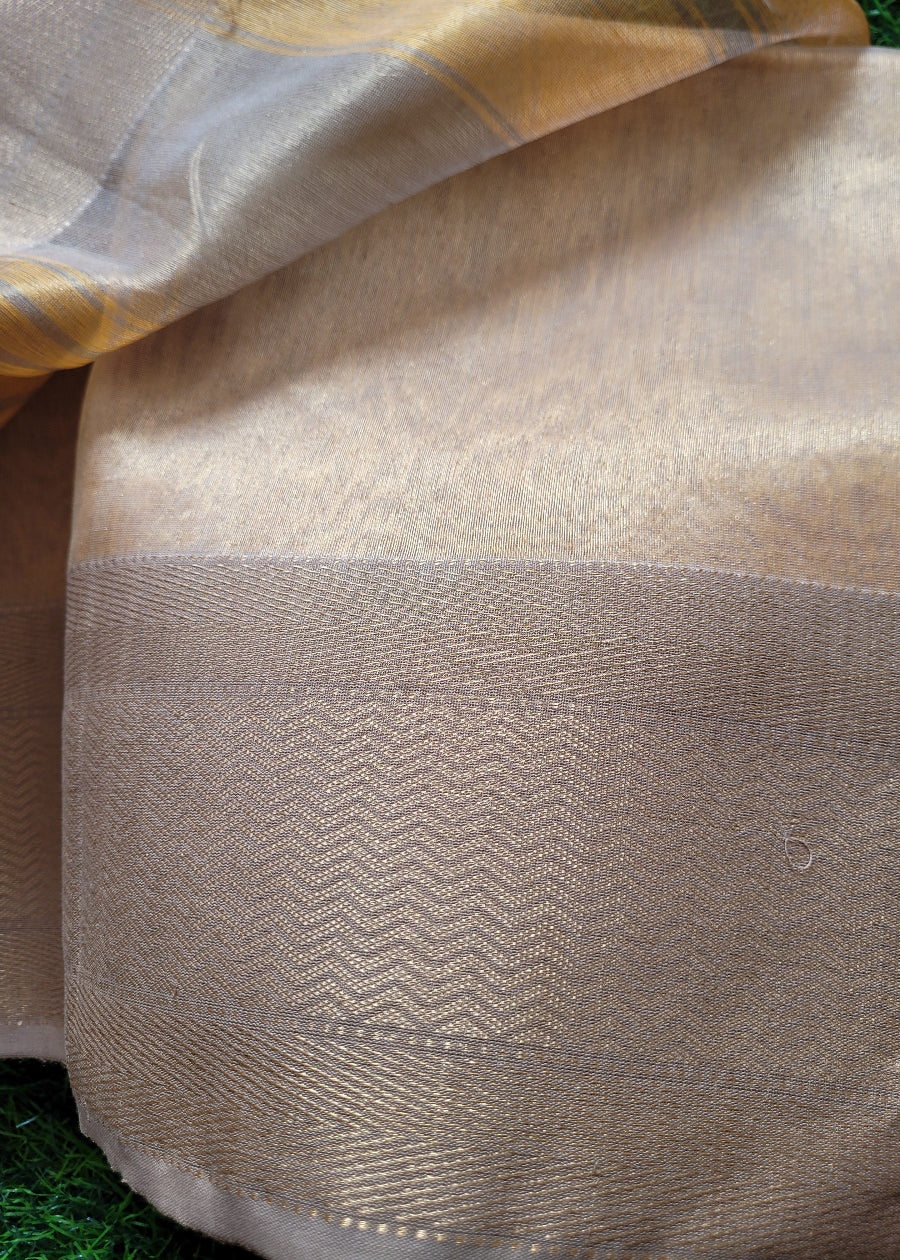 Golden Yellow Pure Maheshwari Tissue Silk  Saree- MP