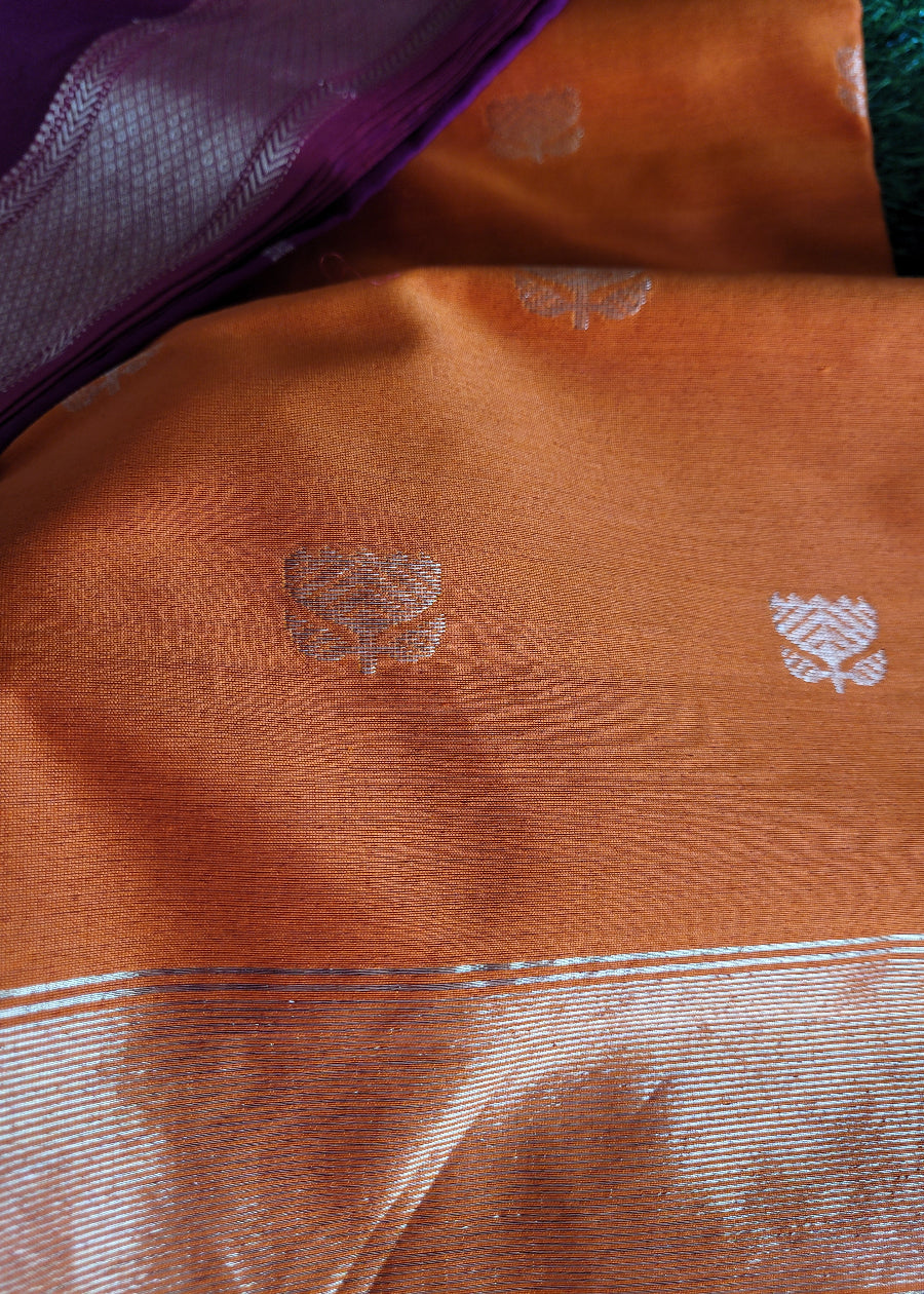 Wine  And Orange Colour Pure Maheshwari Silk Cotton Saree-MP